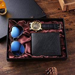 NEWNAN 3 Teile/Satz Männer Geschenk Set Business Uhr Männer Gläser Leder Brieftasche Set Geschenk Box für Männer Geschenke von NEWNAN