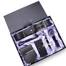 NEWNAN 6-teiliges Herrenuhr-Krawattengürtel-Geschenkset mit Stiftrosette für Freund (Farbe: D, Größe: 27,5 x 22,5 x 4,5 cm) von NEWNAN