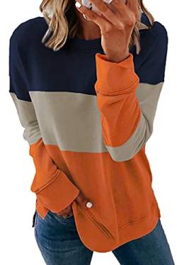 NEYOUQE Damen Pullover Longsleeve Rundhals Gestreift Sport Tops Langarmshirt t-Shirt Sweatshirt Damen Orange S von NEYOUQE