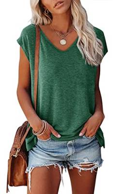 NEYOUQE Damen Tshirt Cap-Hülsen-Tanktops Kurzarm U-Ausschnitt Einfarbiges Kurzarm-T-Shirt für Damen Beliebten Pullover Basic Shirt Einfarbig Tops Bekleidung Damen Grün M 40-42 von NEYOUQE