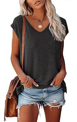 NEYOUQE Damen Tshirt Cap-Hülsen-Tanktops Kurzarm U-Ausschnitt Einfarbiges Kurzarm-T-Shirt für Damen Beliebten Pullover Basic Shirt Einfarbig Tops Bekleidung Damen Schwarz S 36-38 von NEYOUQE