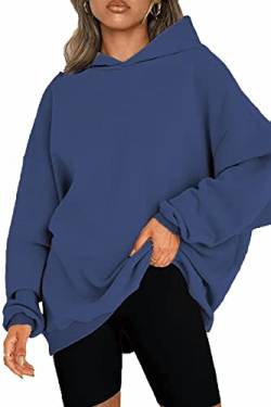 NEYOUQE Hoodie Damen Pullover Langarm Einfarbig Loose Sweatshirts für Damen Fleece Gefüttert Soft Casual Kapuzenpullover Damen Dark Blue L 44-46 von NEYOUQE