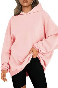 NEYOUQE Hoodie Damen Pullover Winter Langarm Solid Color Loose Sweatshirts Fleece Gefüttert Soft Casual Pulli Damen Rosa XXL 50-52 von NEYOUQE