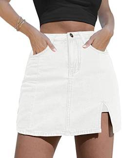 NEYOUQE Jeans Rock Damen Shorts Einfarbig mit Taschen Kurze Hose Damen Casual Weißer Rock Seitenschlitz mit High Waisted Jean Shorts Weiß L 44-46 von NEYOUQE