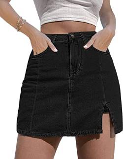 NEYOUQE Jeans Rock Damen Sommer mit Taschen Jeans Shorts Damen Skirt Seitenschlitz mit High Waisted Jean Shorts Stretch Sommer Outfits Damen Schwarz L 44-46 von NEYOUQE