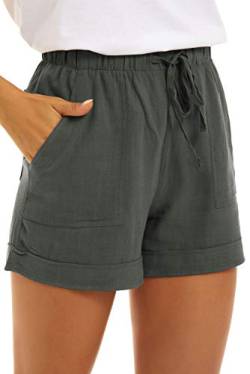 NEYOUQE Kurze Hose Damen Shorts Sommer mit Taschen einfarbig Sportshort Kordelzug leinen Shorts Damen Salbeigrün M von NEYOUQE