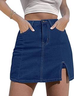 NEYOUQE Kurze Hosen Damen Sommer Röcke Für Damen Seitenschlitz mit High Waisted Jean Shorts Stretch Einfarbig Casual Jeansrock Damen Marineblau XXL 50-52 von NEYOUQE