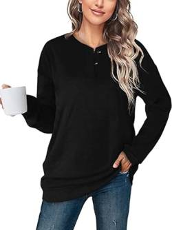 NEYOUQE Pullover Damen Winter Sweatshirts Shirt Langarm Einfarbig Rundhalsausschnitt Casual Sweatshirts für Damen Schwarz M 40-42 von NEYOUQE