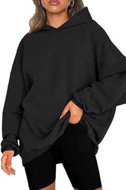 NEYOUQE Pullover Winter Langarm Solid Color Loose Sweatshirts Fleece Gefüttert Soft Pulli Damen Casual Damen Hoodie Oversize Schwarz XXL 50-52 von NEYOUQE