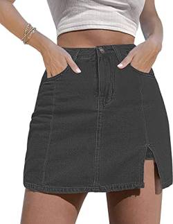 NEYOUQE Rock Damen Sommer Einfarbig mit Taschen Jeans Kurze Hose Damen Sommer Seitenschlitz mit High Waisted Jean Shorts Stretch Skirt Grau L 44-46 von NEYOUQE