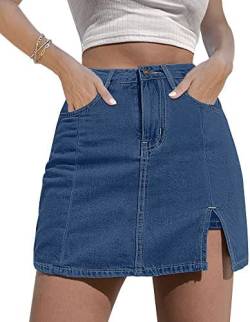 NEYOUQE Shorts Damen Sommer Rock Damen Seitenschlitz mit High Waisted Jean Shorts Stretch Kurze Jeanshose Damen Einfarbig Sommer Outfits Damen Hellblau M 40-42 von NEYOUQE