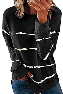 NEYOUQE Sweatshirt Damen Herbst Shirts Basic Langarm Rundhals Gestreiftes Farbblock lässig Langarmshirt Pullover Damen Schwarz S von NEYOUQE