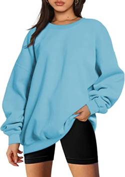 NEYOUQE Sweatshirt Damen Longsleeve Rundhals Pullover Damen Winter Oversize Solid Color Pulli Damen Fleece Gefüttert Oberteile Blau L von NEYOUQE