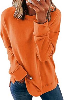 NEYOUQE Sweatshirt Damen Tops Langarm Rundhals Einfarbig Seitenschlitz Aesthetic Clothes Tshirt Pullover Damen Orange M von NEYOUQE