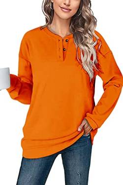 NEYOUQE Sweatshirts Damen Pullover Einfarbig Crewneck Langarm Shirts Damen Longsleeve Casual Sweatshirts für Damen Orange M 40-42 von NEYOUQE