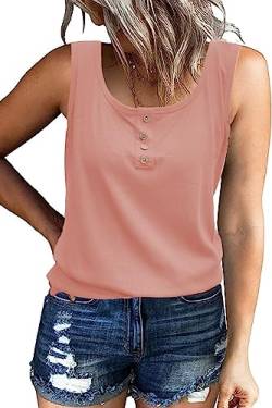 NEYOUQE Tanktops Frauen Damen Bluse Sommer U-Ausschnitt Ärmellos Damen Oberteile Einfarbig Lässig T Shirts Damen Sommer Rosa L 44-46 von NEYOUQE