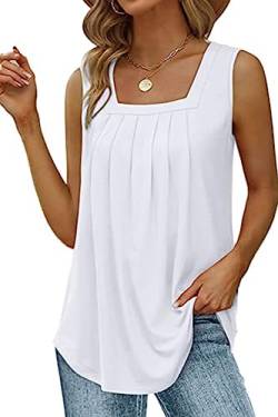 NEYOUQE Top Damen Oberteile Sommer Quadratischer Kragen Ärmellos Basic Shirt Damen Einfarbig Lässig Top Damen Sommer Locker Bluse Ärmellos Damen Weiß L 44-46 von NEYOUQE