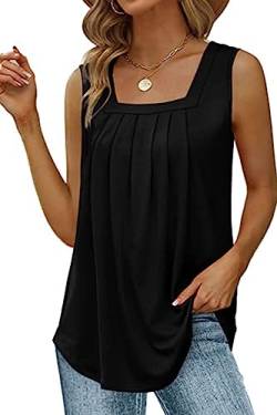 NEYOUQE Tshirt Damen Tanktops Frauen Quadratischer Kragen Ärmellos Blusen & Tuniken Für Damen Einfarbig Lässig Damen Tops Sommer Schwarz M 40-42 von NEYOUQE