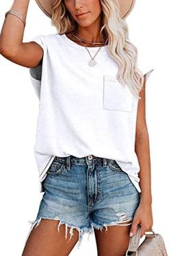 NEYOUQE t-Shirts Damen Gestreift Rundhals Kurzarm Tshirt Beliebten Pullover Basic Einfarbig Tops Longpullover für Damen Weiß M 40-42 von NEYOUQE
