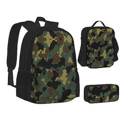 NEZIH Camouflage Muster Druck Leichte Wasserbeutel Isolierte Mittagessen Bleistift Fall Büchertasche Sets Rucksack Reise Daypack von NEZIH