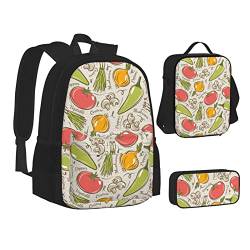 NEZIH Gemüse Obst Druck Leichte Wasser Taschen Isoliert Mittagessen Bleistift Fall Büchertasche Sets Rucksack Reise Daypack von NEZIH