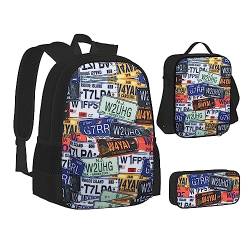 NEZIH Nummernschild Druck Leichte Wasser Taschen Isoliert Mittagessen Bleistift Fall Büchertasche Sets Rucksack Reise Daypack von NEZIH