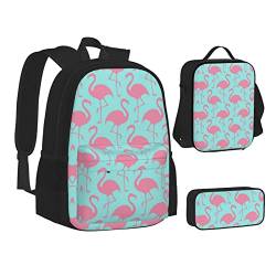 NEZIH Rosa Flamingo Print Leichte Wasserbeutel Isolierte Mittagessen Federmäppchen Büchertasche Sets Rucksack Reise Daypack von NEZIH