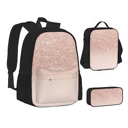 NEZIH Schwarze und weiße Kuh-Druck-leichte Wasser-Beutel-isolierte Mittagessen Federmäppchen Büchertasche Sets Rucksack Reise Daypack, Roségoldene Tapete., Einheitsgröße, Lässiger Tagesrucksack von NEZIH