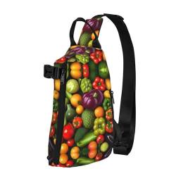 NEZIH Schwarzer und weißer Rucksack mit Pfotenabdruck, Umhängetasche, lässig, verstellbare Tasche, multifunktionaler Sling-Rucksack, Gemüse und Obst, Einheitsgröße von NEZIH