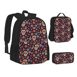 NEZIH Sugar Skulls Print Lightweight Water Bags Insulated Lunch Pencil Case Bookbag Sets Backpack Travel Daypack von NEZIH