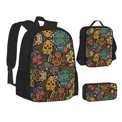 NEZIH Sugar Skulls Print Print Lightweight Water Bags Insulated Lunch Pencil Case Bookbag Sets Backpack Travel Daypack von NEZIH