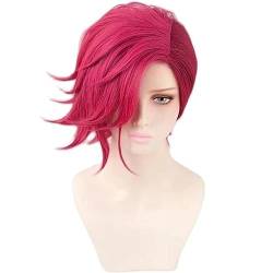 NEZIH Wig Anime Cosplay Perücke for Game Arcane Vi Cosplay Perücke VI 30Cm Tiefrosa Kurz Hitzebeständig Kunsthaar Frau Und Mann Rollenspiel Perücke, Mit Perückenkappe, Dekorativem Zubehör,A von NEZIH