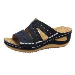 NEZIH Women Arch Support Stretchy Wide Toe Box Open Toe Sandals - Wedge Platform Heels Shoes,Summer Non Slip Flip Flops (Black,36) von NEZIH