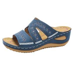 NEZIH Women Arch Support Stretchy Wide Toe Box Open Toe Sandals - Wedge Platform Heels Shoes,Summer Non Slip Flip Flops (Blue,36) von NEZIH