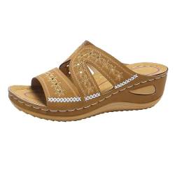 NEZIH Women Arch Support Stretchy Wide Toe Box Open Toe Sandals - Wedge Platform Heels Shoes,Summer Non Slip Flip Flops (Brown,36) von NEZIH