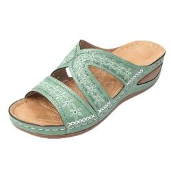 NEZIH Women Arch Support Stretchy Wide Toe Box Open Toe Sandals - Wedge Platform Heels Shoes,Summer Non Slip Flip Flops (Green,36) von NEZIH