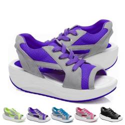 NEZIH Women Open Toe Tennis Shoes,Contrast Paneled Cutout Muffin Sandals,Casual Summer Toe Platform Sneaker Sandals (Purple,35) von NEZIH