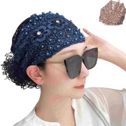 Women's Floral Lace Headwrap, Pearl Encrusted Floral Lace Headband, 5 color Lace Headband (one size,Blue) von NFGTJYUI