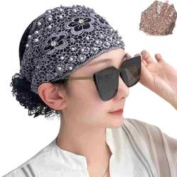 Women's Floral Lace Headwrap, Pearl Encrusted Floral Lace Headband, 5 color Lace Headband (one size,Gray) von NFGTJYUI