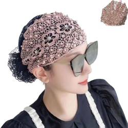 Women's Floral Lace Headwrap, Pearl Encrusted Floral Lace Headband, 5 color Lace Headband (one size,Pink) von NFGTJYUI