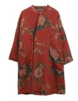 NFYM Damen Baumwolljacke Kimono-Stil weich gesteppt Blumen bedruckt lange lose Outwear Mäntel mit Taschen, Rot/Ausflug, einfarbig (Getaway Solids), Einheitsgröße Große Größen von NFYM