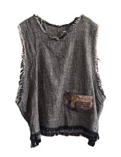 NFYM Damen Hippie-Kleidung im Used-Look Saum Ärmellos Tank Crop Pullover Tops Vintage Weste, Grau / Schwarz, Einheitsgröße von NFYM