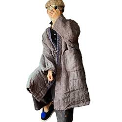 NFYM Damen Steppjacke Knielanger Mantel Offene Vorderseite Kimono Stil Jacke Handmade Threading Outwear für Winter, GRAU, Einheitsgröße von NFYM