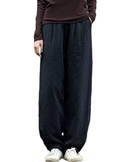 NFYM Damen Winter Schneehose Baumwolle Leinen Gesteppt Weite Bein Casual Verdickte Laterne Lose Outdoor Hose, schwarz, M von NFYM