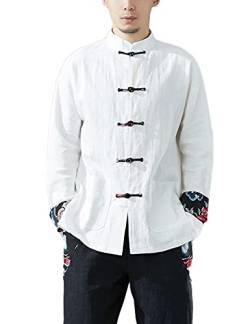 NFYM Herren und Damen Tang Anzugjacke Langarm chinesische traditionelle Kleidung Kung Fu Hemd Tops, Herren Weiß, Medium von NFYM