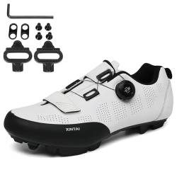 NGARY Mountainbike Schuhe für Herren Damen Fahrradschuhe MTB Schuhe kompatibel mit SPD 2 Schrauben mit Cleats, Radsportschuhe Draussen,Weiß,47 EU von NGARY