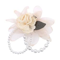 Haargummis mit Perlen und getrockneten Rosen für Frauen, süße Mädchen, bezaubernde Sommer-Atmosphäre, elastische Haargummis, Rosenkopfbedeckung von NGCG