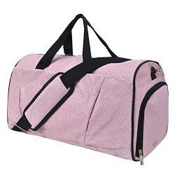 NGIL Sporttasche mit Glitzer, mit Schuhfach und kleinen Handgepäcktaschen für Damen, Sporttasche, Übernachtungstasche für Damen, Cheer Bag, glitzernd pink von NGIL