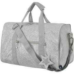 NGIL Super Star Duffle Bag Tanztasche & Reisetasche für Sport, Gymnastik und Ballett mit verstellbarem Gurt, Reißverschlüssen, Taschen, Tanztasche, Glitter-Silber, Casual von NGIL