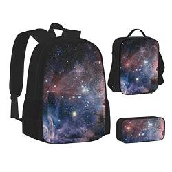 Rucksack für Teenager, Schulranzen, Mädchen und Jungen, Schwarz und Weiß, gepunktet, Rucksack mit Lunchbox und Federmäppchen, Universe Milky Way Galaxy, Einheitsgröße von NHGFVT